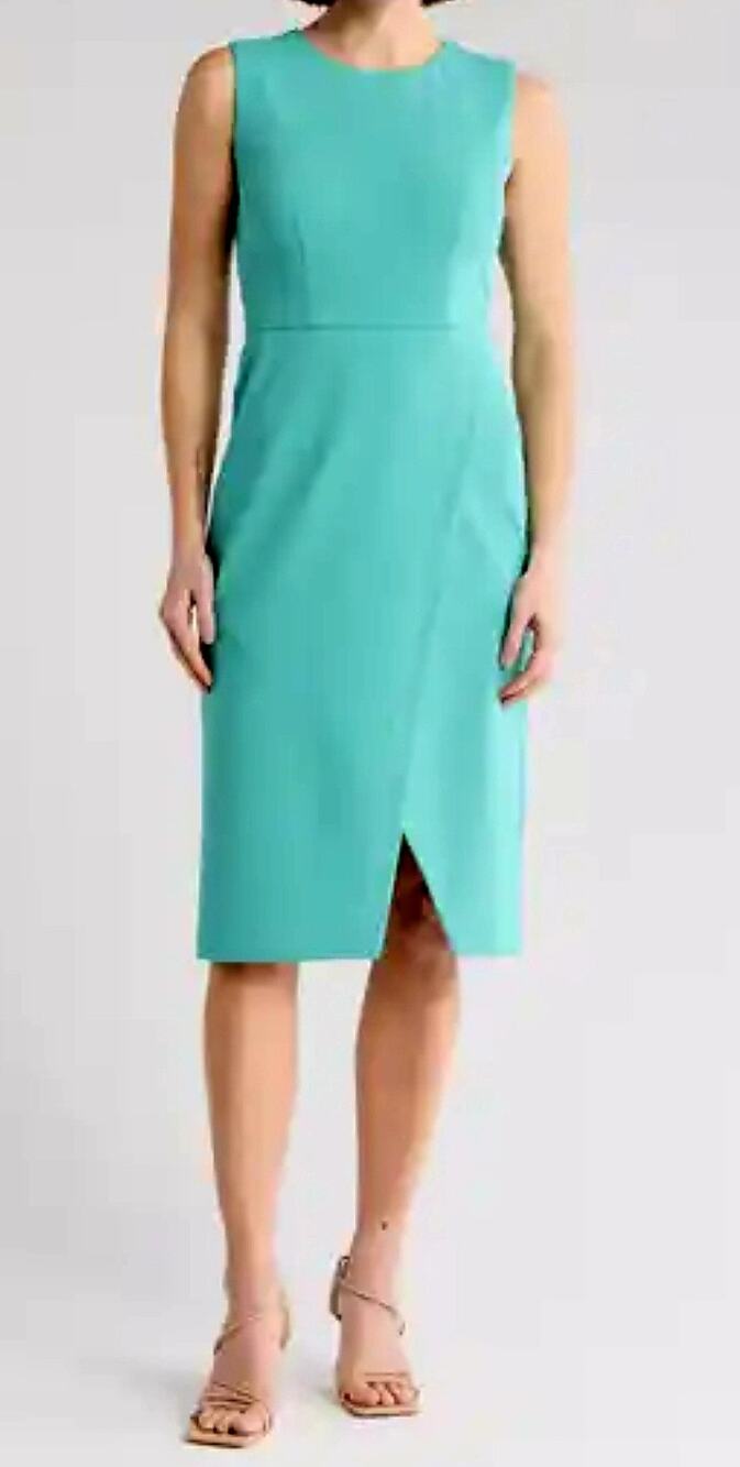 Maggy London Teal Blue / Green Sleeveless Knee Length Sheath Wrap Dress Size 8